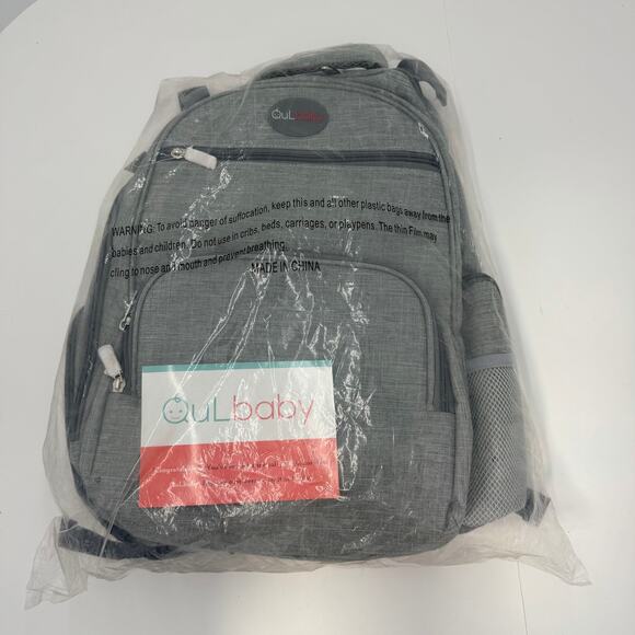 Qulbaby Diaper Bag Backpack Gray with Changing Pad Pockets Compartments NEW - Picture 2 of 16